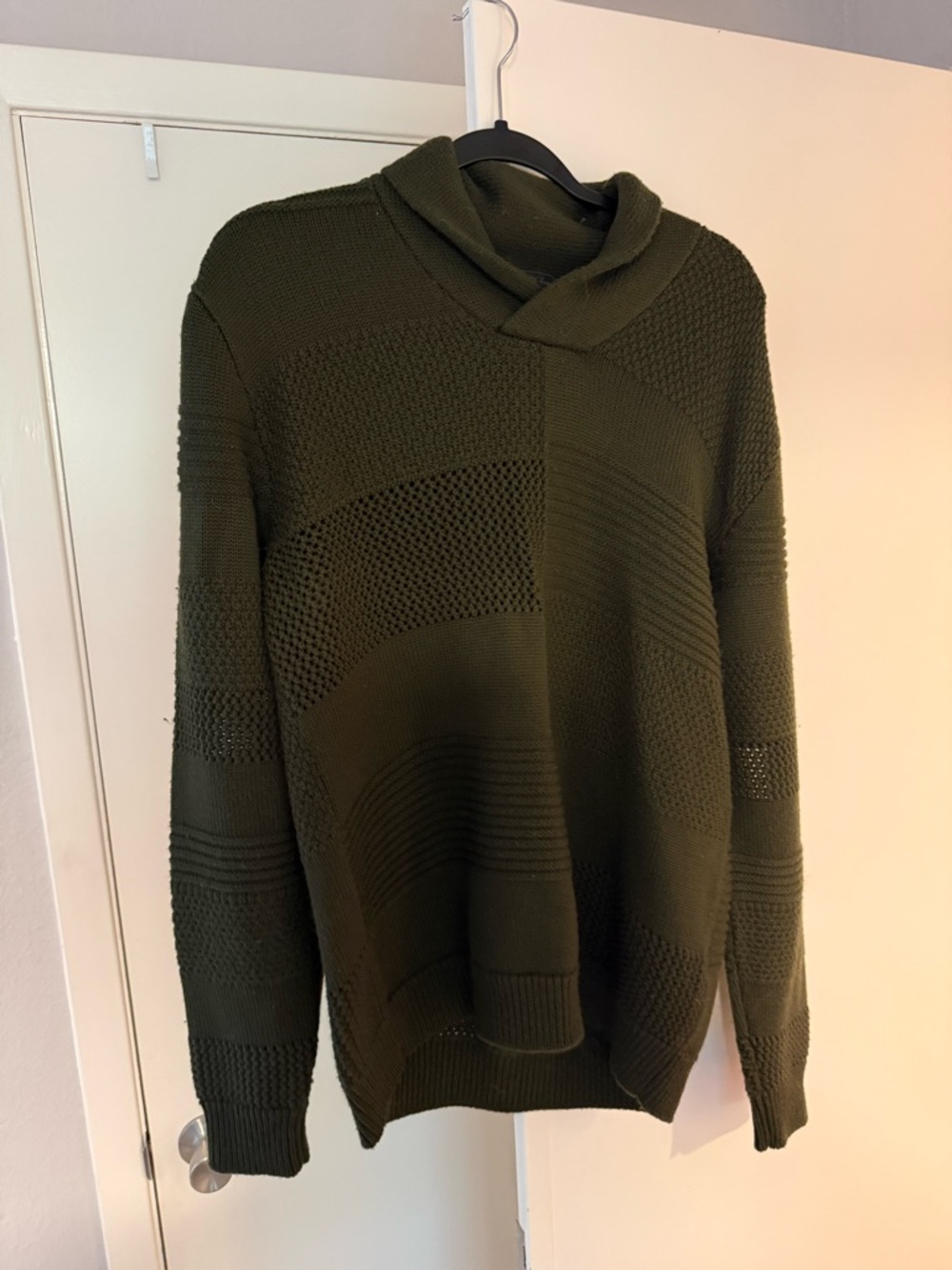 Saks Fifth Avenue Men's Olive Knit Hooded Turtleneck Sweater Large